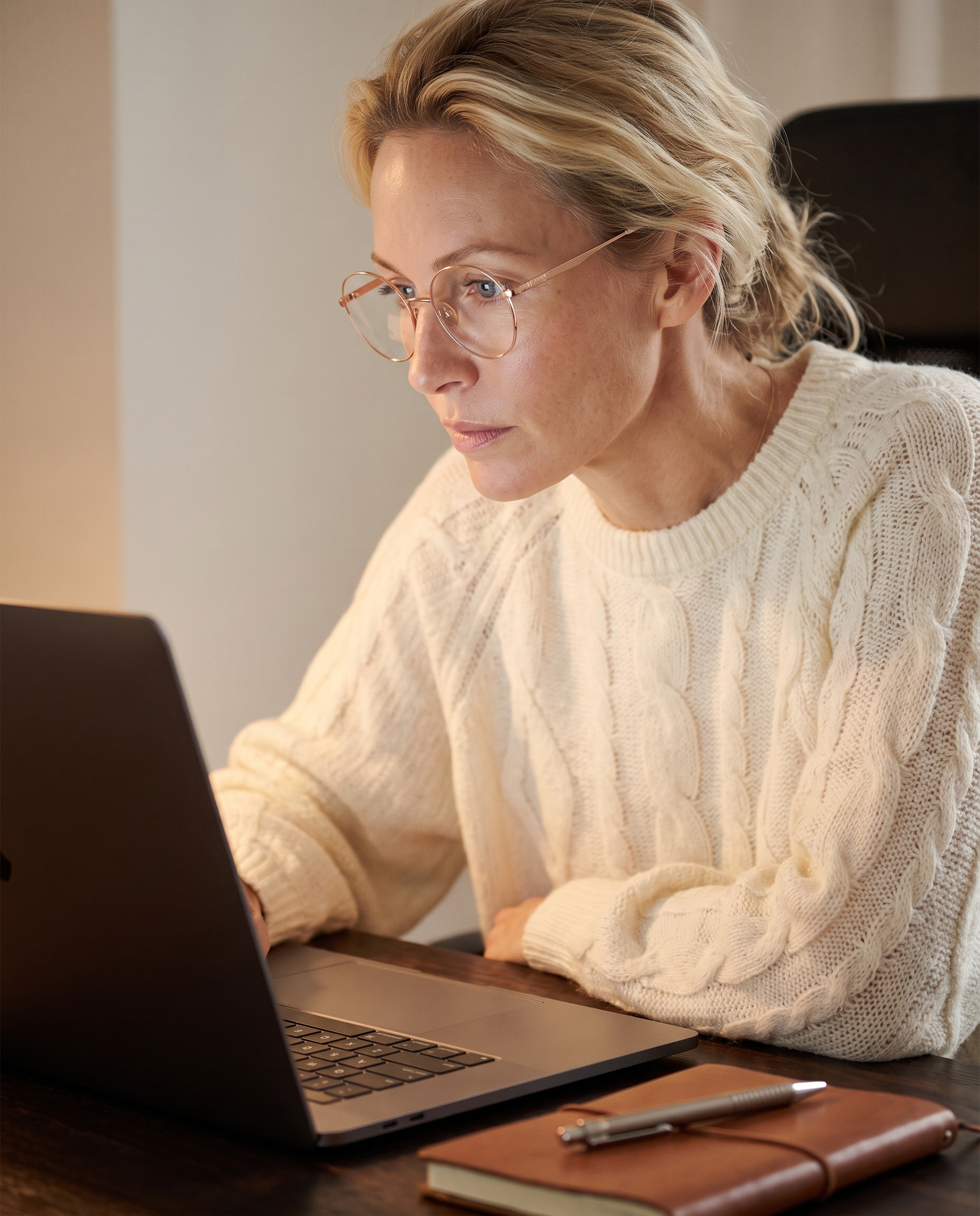 Back to work: kvinna vid laptop i Blue Light